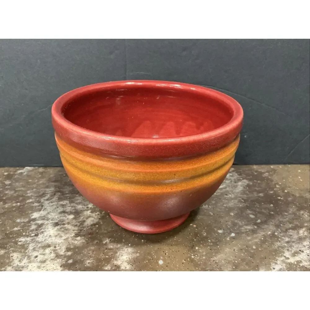 Vintage Studio Pottery Bowl Signed CS Red Brown Art Pottery Footed Bowl